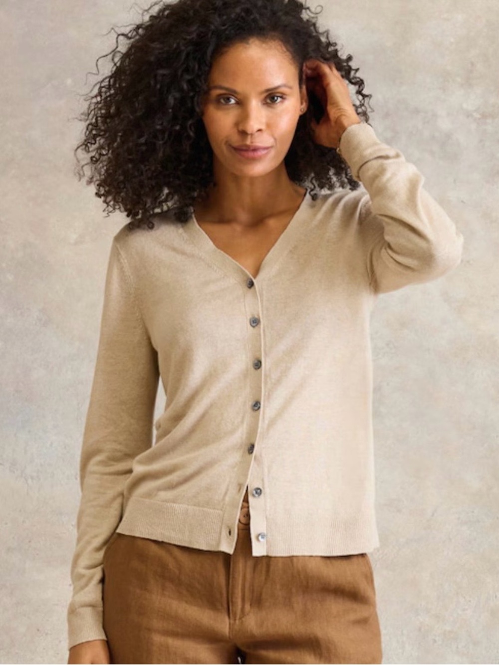 Garnet Hill Soft Linen V-Neck Button Cardigan